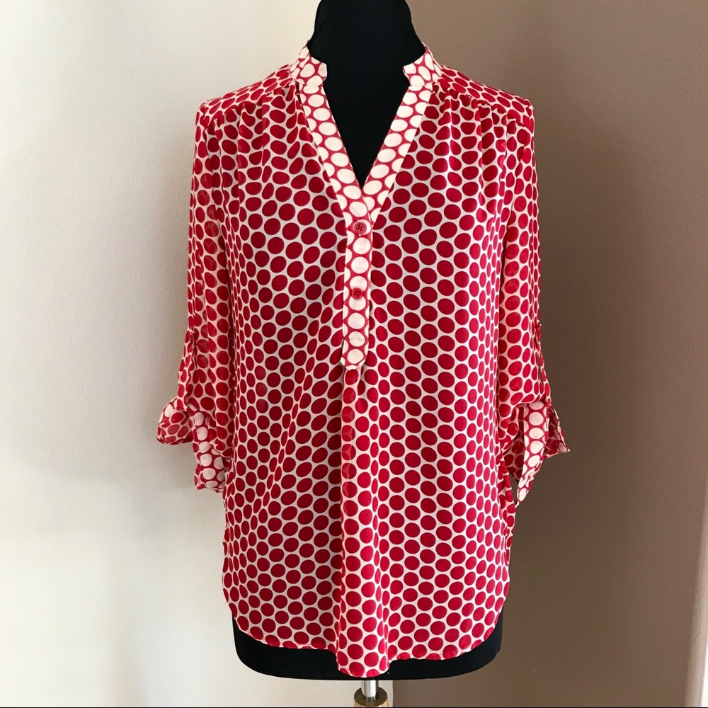 Tacera Red and Cream Polka Dot Blouse